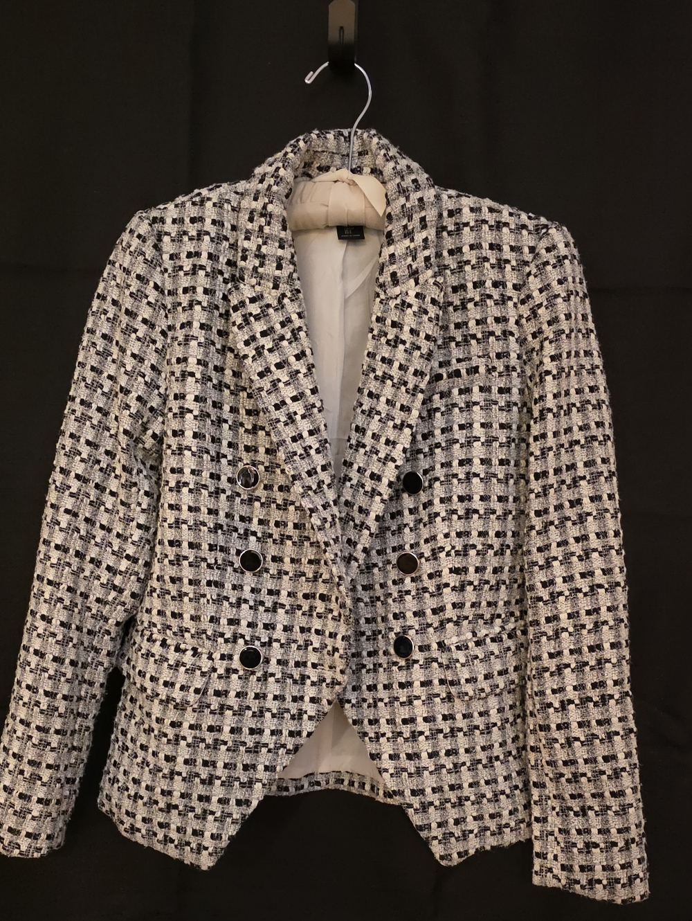Vintage Rachel Zoe Beverly Hills Housewife Tweed BlazerJacket Black & White